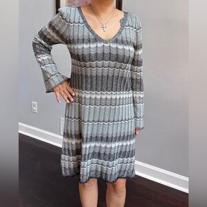roulette gray silver striped glitter sweater dress size L